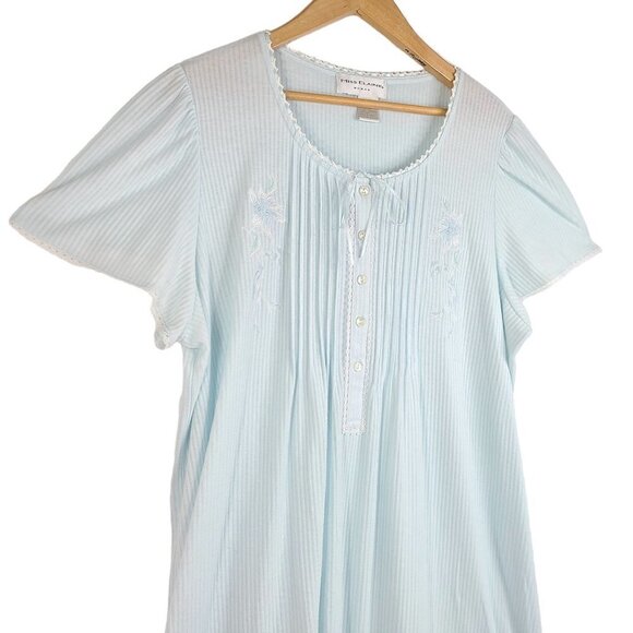 Vintage Miss Elaine Baby Blue Floral Lounge House Dress - Picture 2 of 7